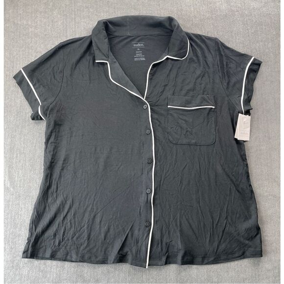 Auden Cloud Knit Pajama Top Womens‎ XL Black Short Sleeve Button Sleepwear NWT - Picture 1 of 9